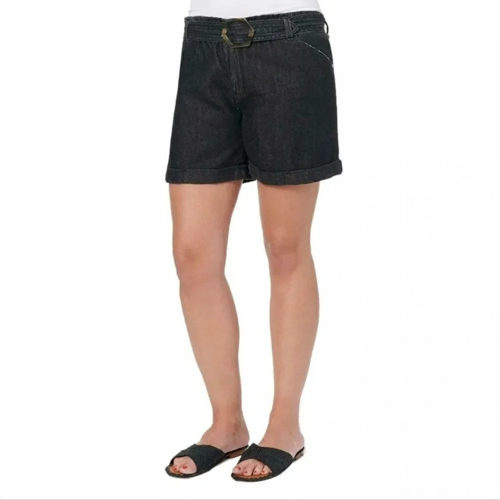 NWT Democracy High Rise Cuffed & Belted Jean Shorts Size 4 Black